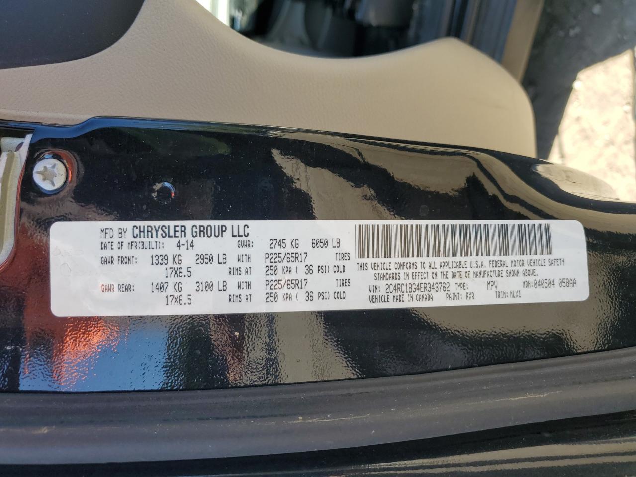 2014 Chrysler Town & Country Touring VIN: 2C4RC1BG4ER343762 Lot: 87203475