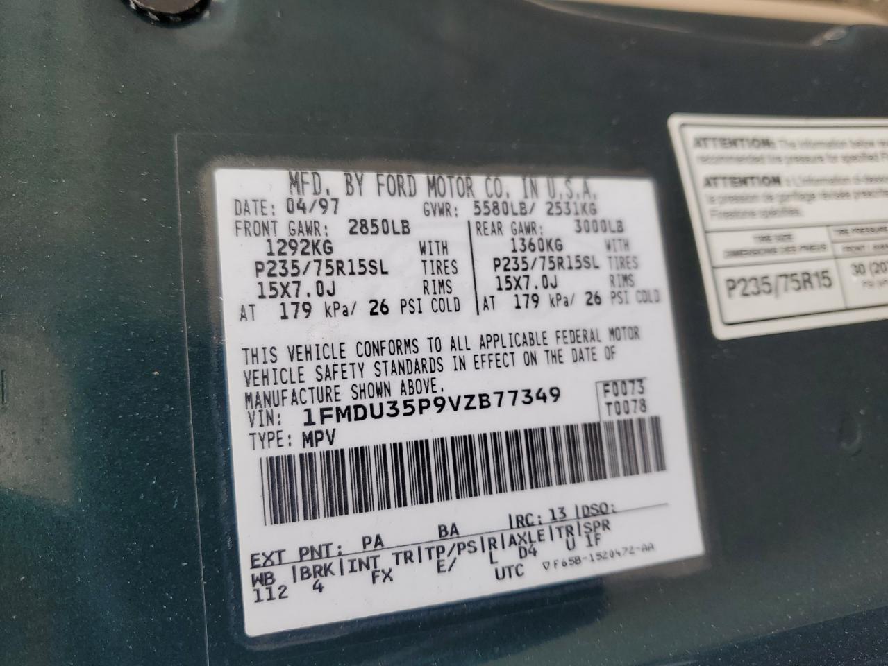 1997 Ford Explorer VIN: 1FMDU35P9VZB77349 Lot: 90788345