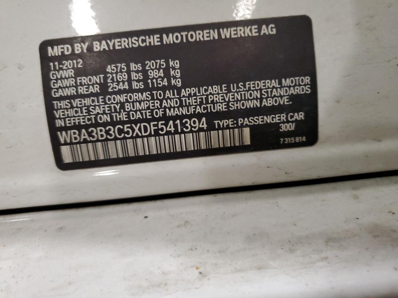 2013 BMW 328 Xi VIN: WBA3B3C5XDF541394 Lot: 82249565