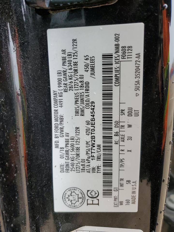 2018 Ford F250 Super Duty VIN: 1FT7W2BT0JEB45429 Lot: 86509385