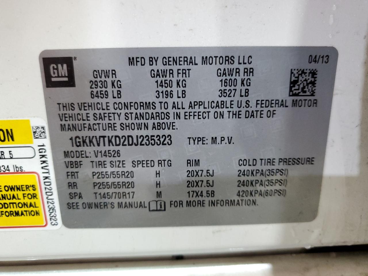 2013 GMC Acadia Denali VIN: 1GKKVTKD2DJ235323 Lot: 89837215