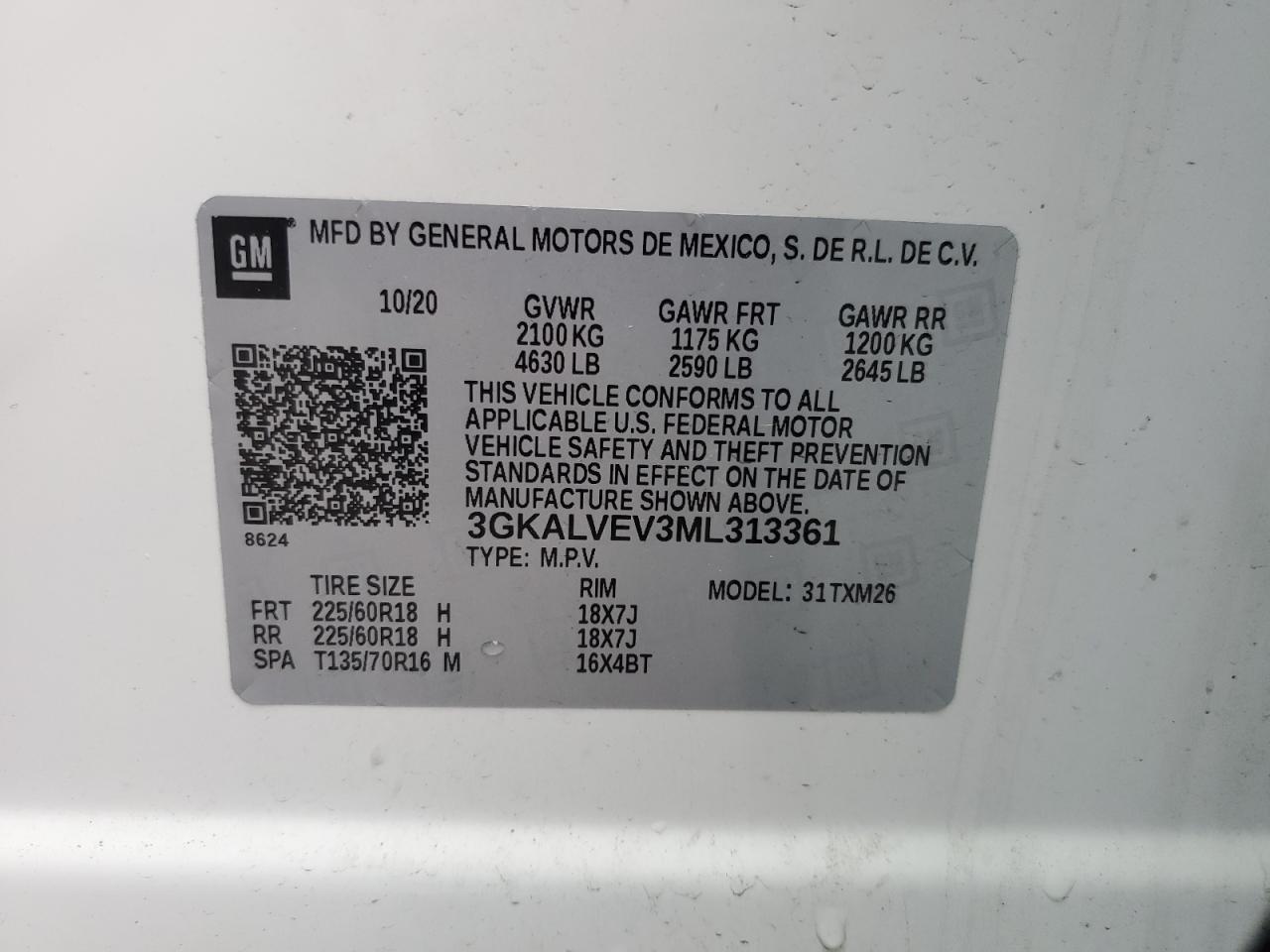 2021 GMC Terrain Slt VIN: 3GKALVEV3ML313361 Lot: 86157835