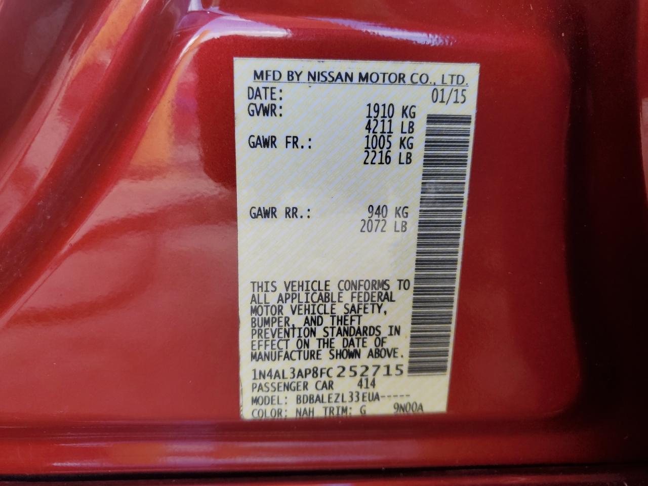 2015 Nissan Altima 2.5 VIN: 1N4AL3AP8FC252715 Lot: 82182605