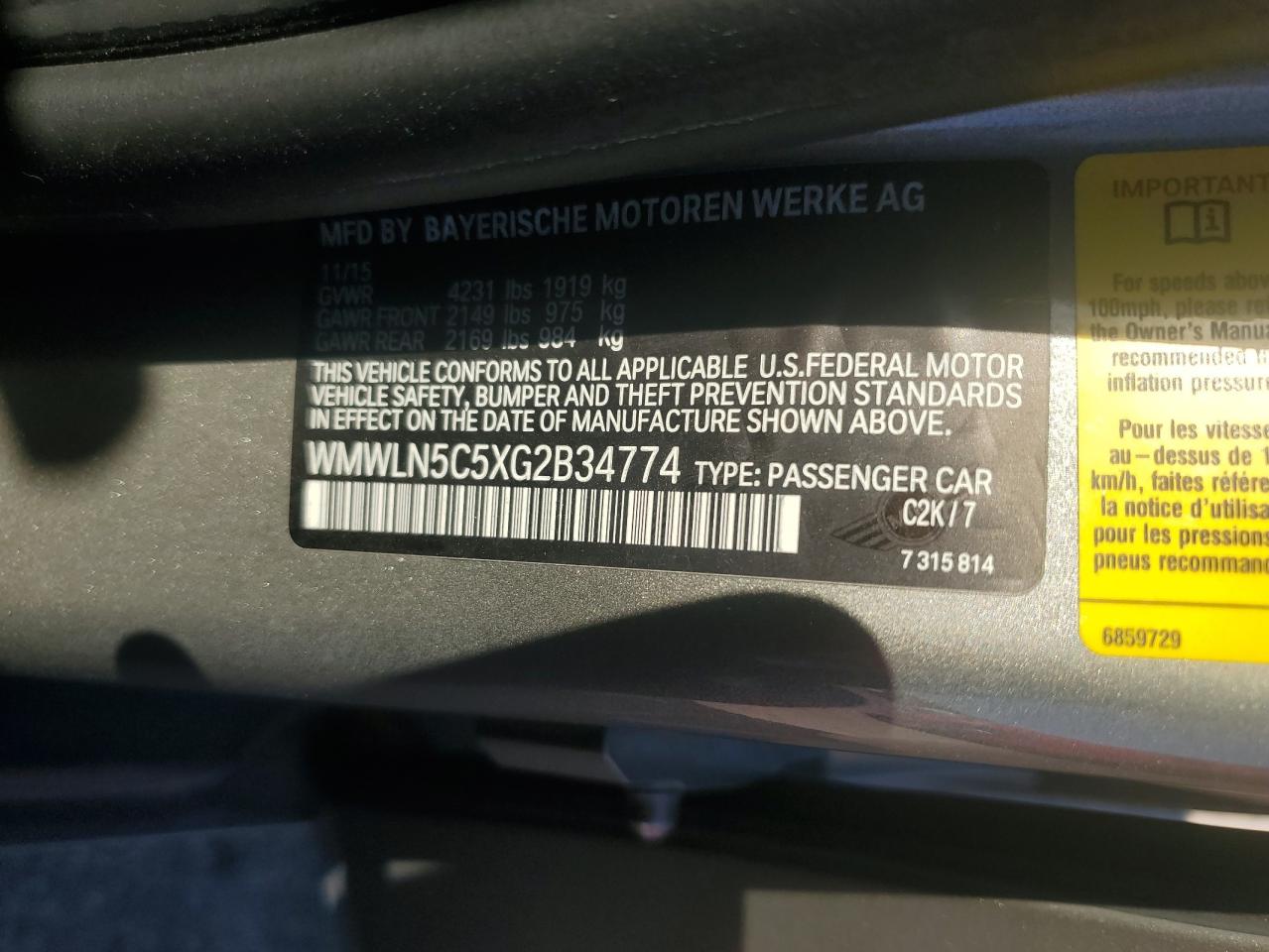 2016 Mini Cooper Clubman VIN: WMWLN5C5XG2B34774 Lot: 86663495