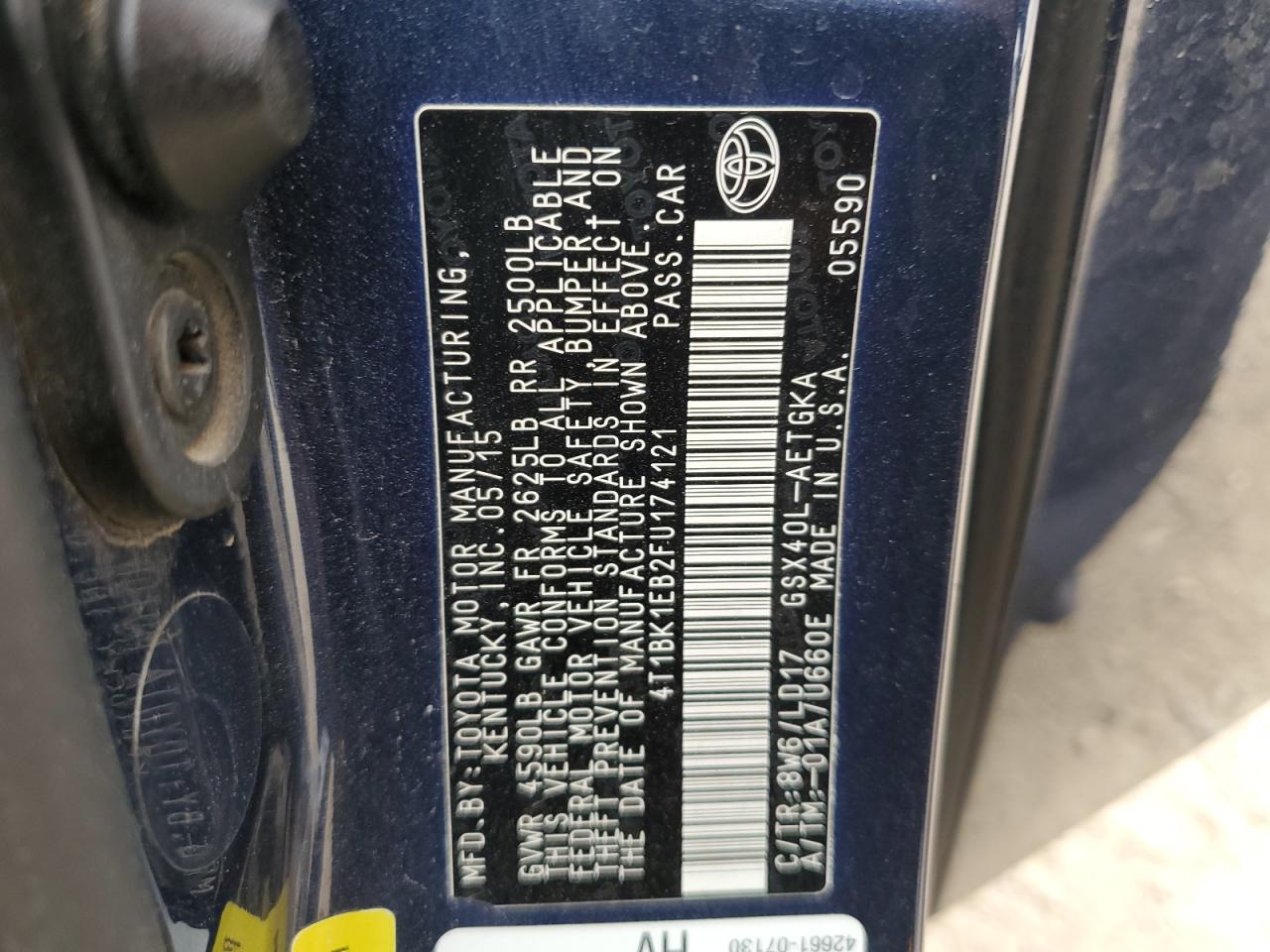 2015 Toyota Avalon Xle VIN: 4T1BK1EB2FU174121 Lot: 85693925