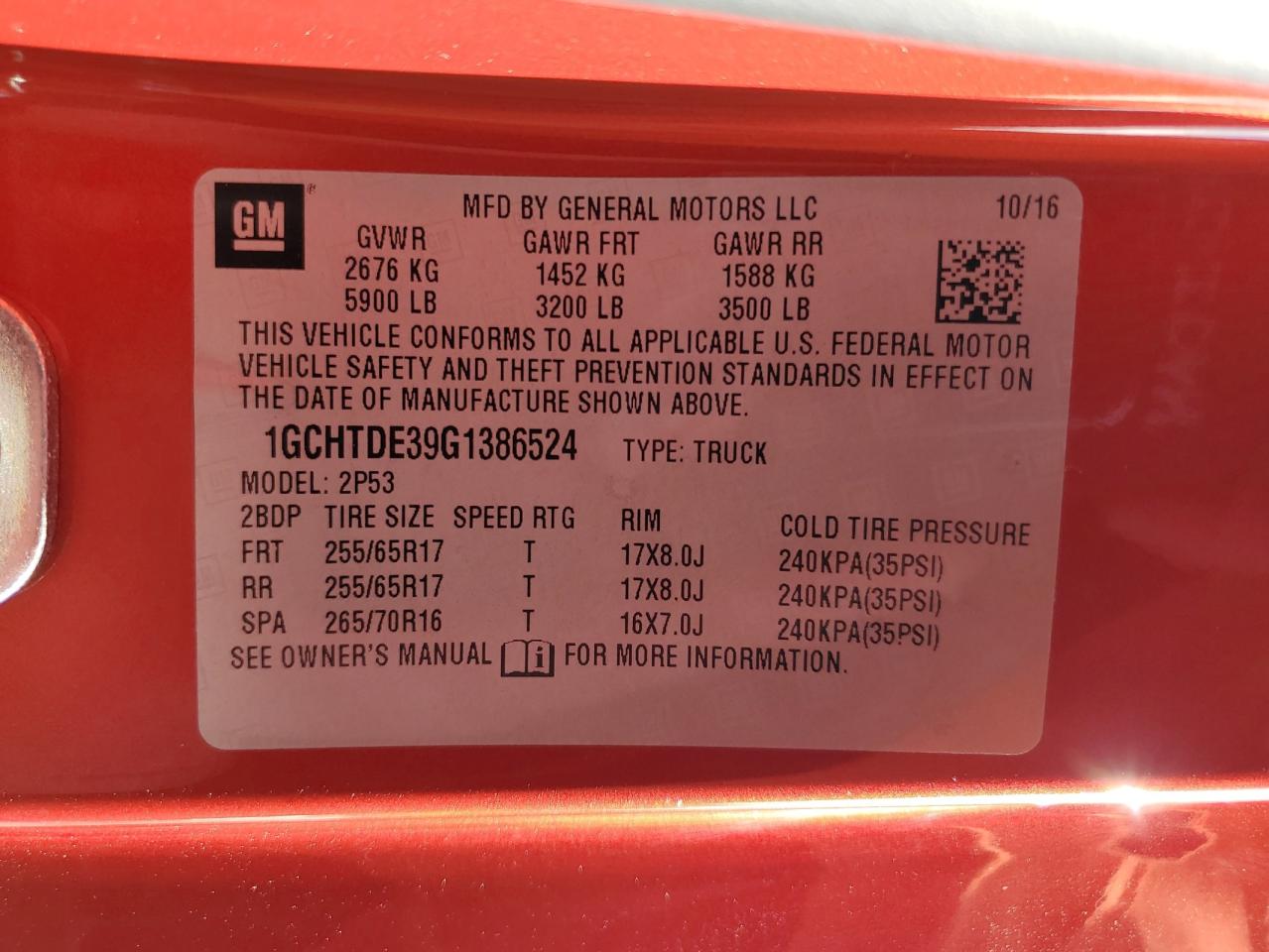 2016 Chevrolet Colorado Z71 VIN: 1GCHTDE39G1386524 Lot: 82373875