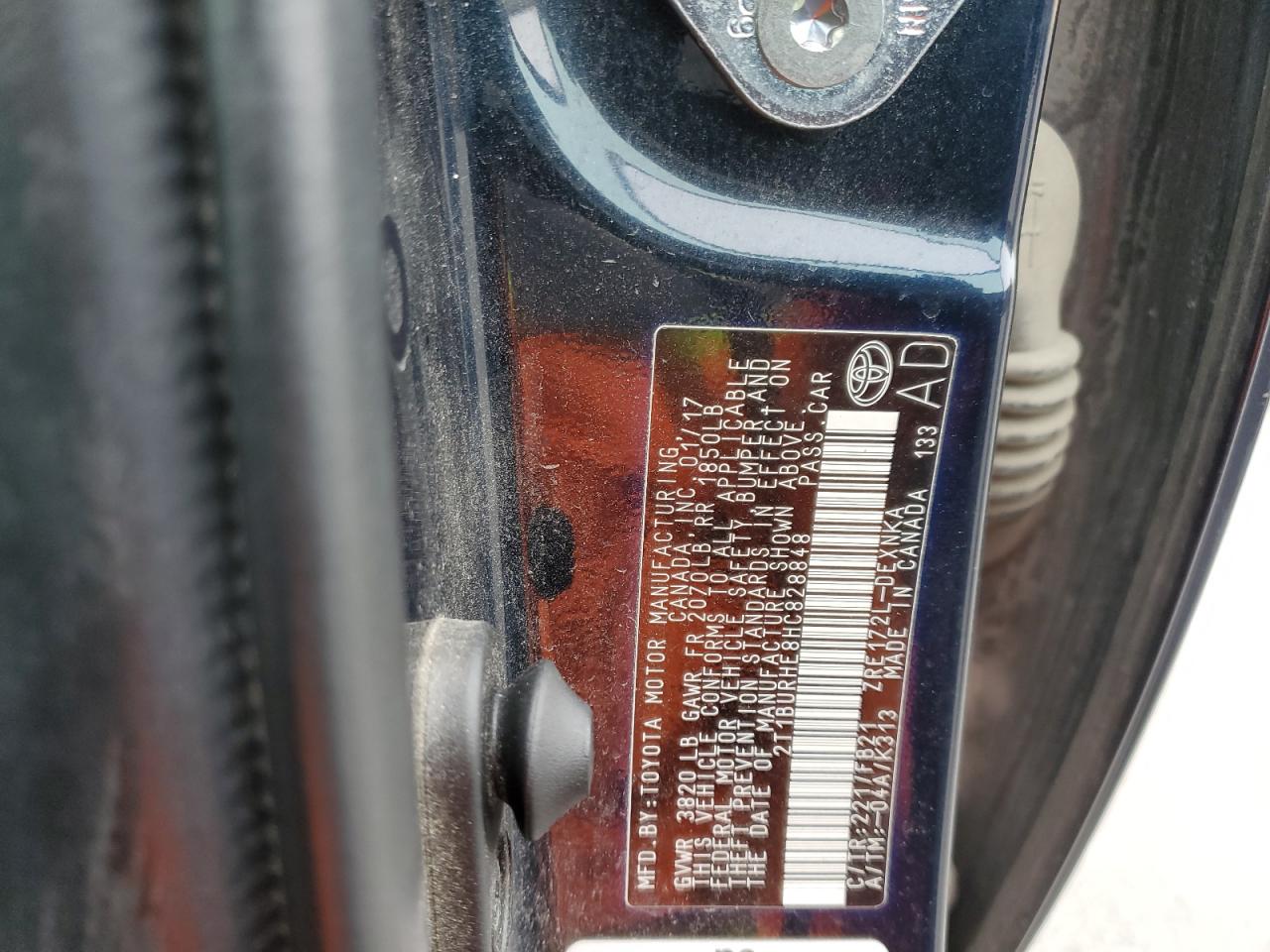 2017 Toyota Corolla L VIN: 2T1BURHE8HC828848 Lot: 86509775