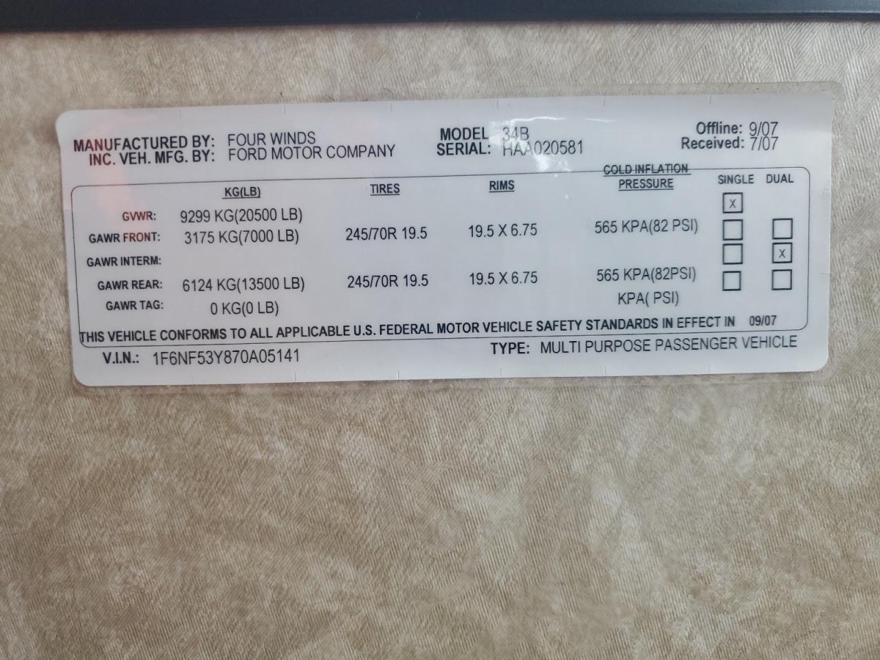 2008 Ford F550 Super Duty Stri VIN: 1F6NF53Y870A05141 Lot: 82583925