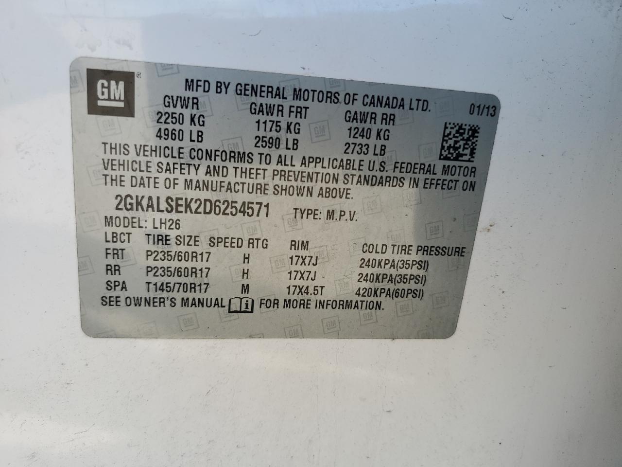 2013 GMC Terrain Sle VIN: 2GKALSEK2D6254571 Lot: 90350795