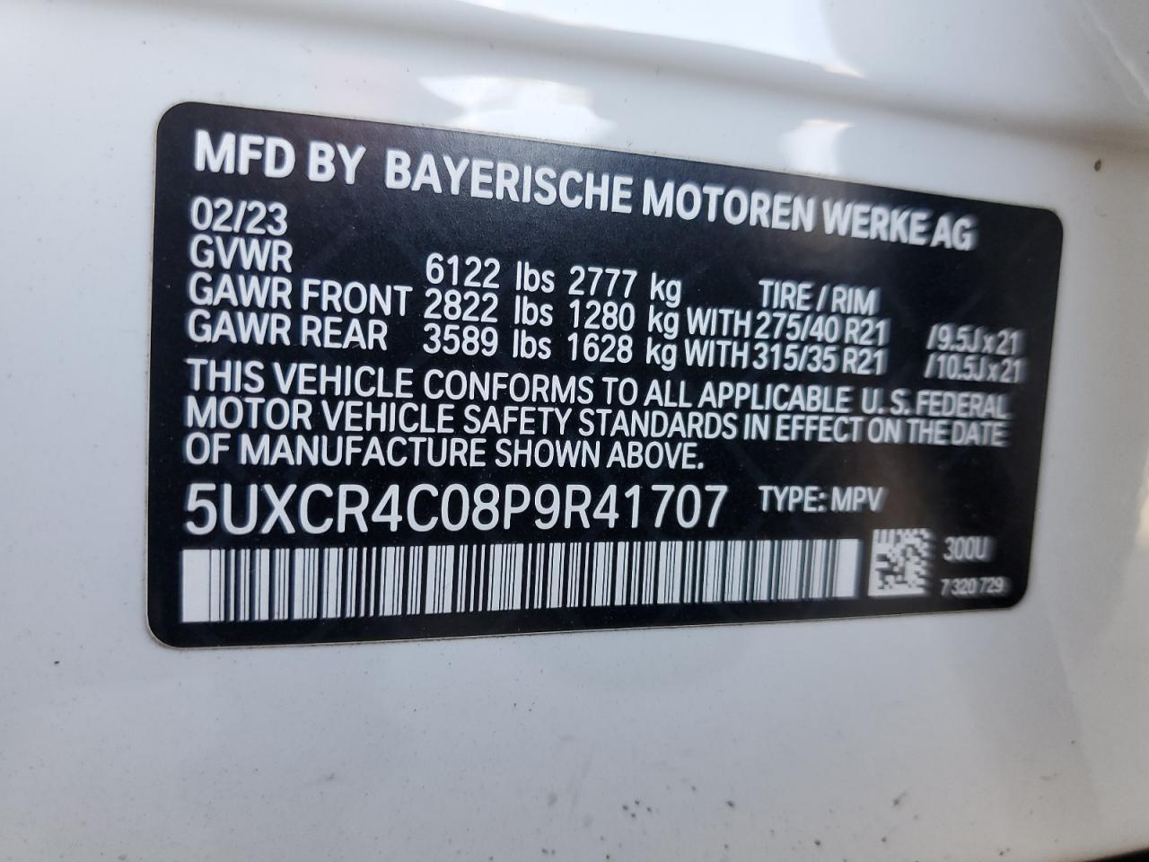2023 BMW X5 Sdrive 40I VIN: 5UXCR4C08P9R41707 Lot: 81974895
