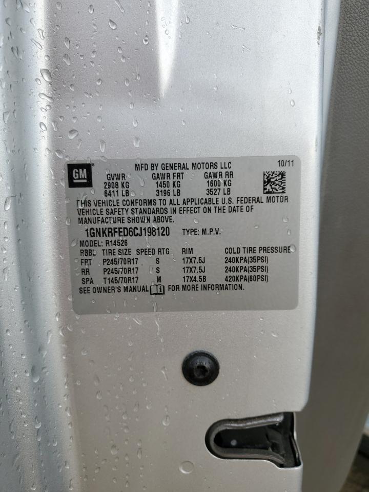 2012 Chevrolet Traverse Ls VIN: 1GNKRFED6CJ198120 Lot: 85888645