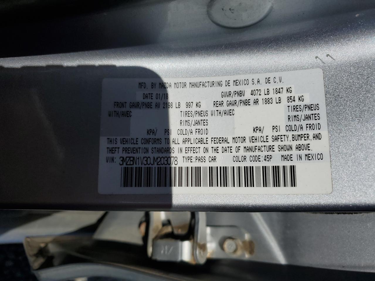 2018 Mazda 3 Touring VIN: 3MZBN1V30JM203078 Lot: 82411535