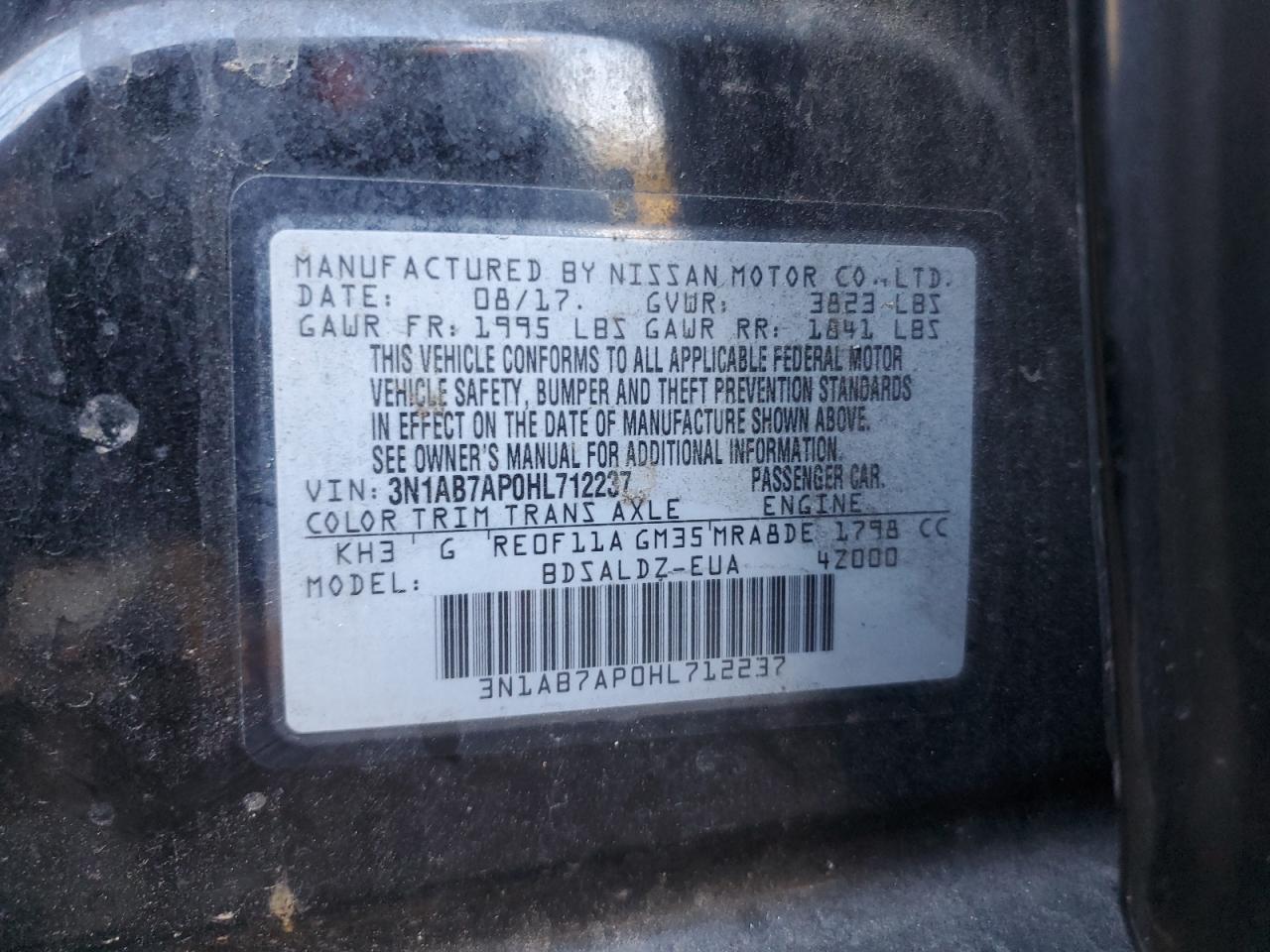 2017 Nissan Sentra S VIN: 3N1AB7AP0HL712237 Lot: 84992845