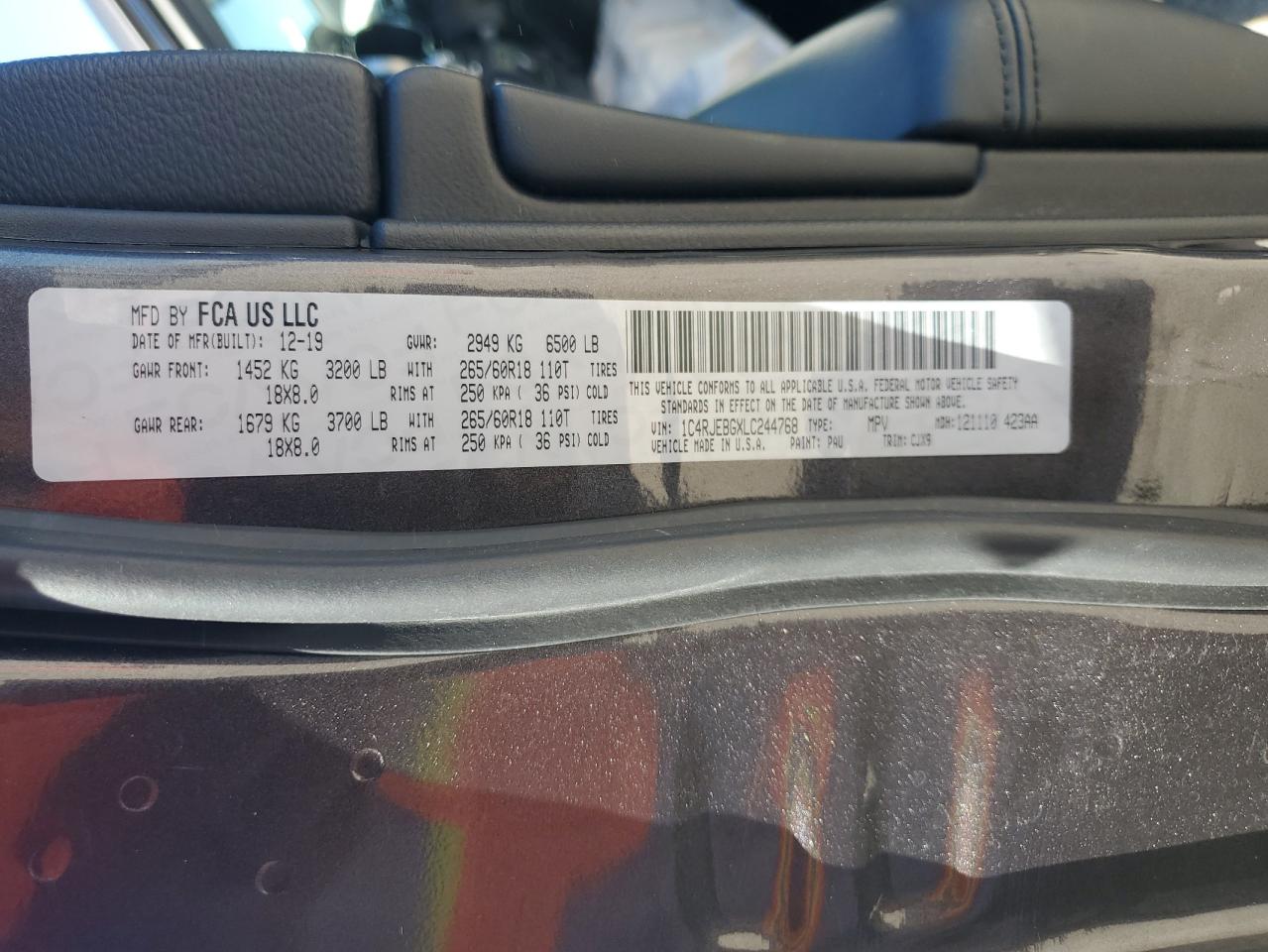 2020 Jeep Grand Cherokee Limited VIN: 1C4RJEBGXLC244768 Lot: 89534675