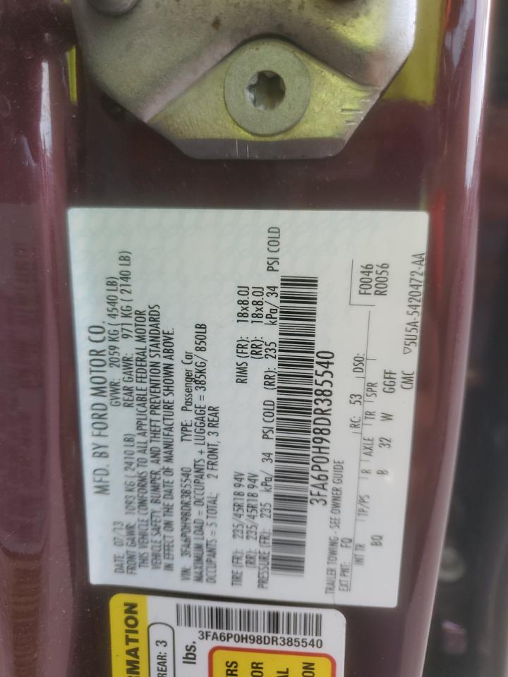 2013 Ford Fusion Se VIN: 3FA6P0H98DR385540 Lot: 82187715