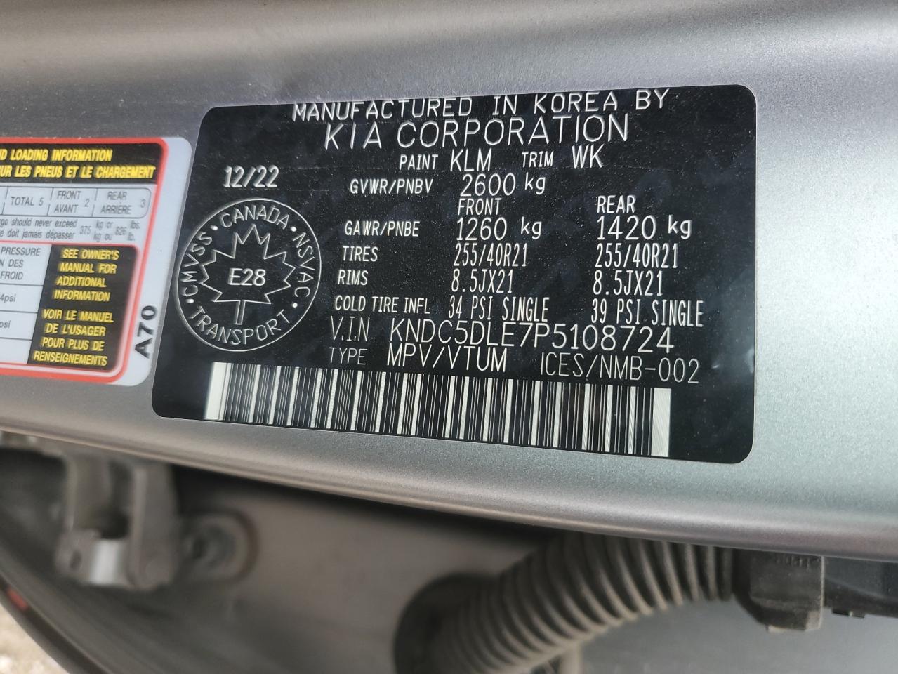 2023 Kia Ev6 Gt VIN: KNDC5DLE7P5108724 Lot: 86449685