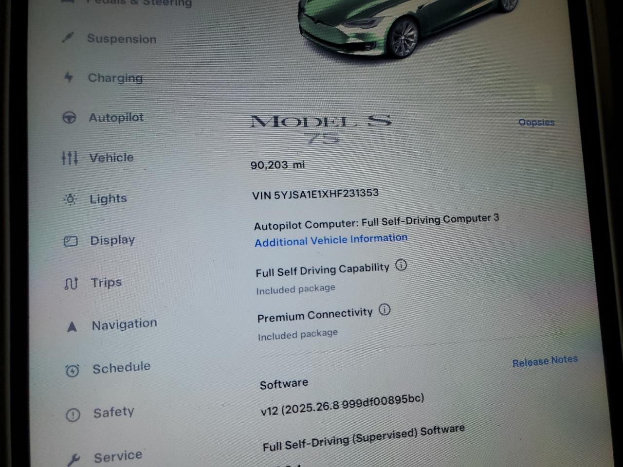 2017 Tesla Model S VIN: 5YJSA1E1XHF231353 Lot: 85291225