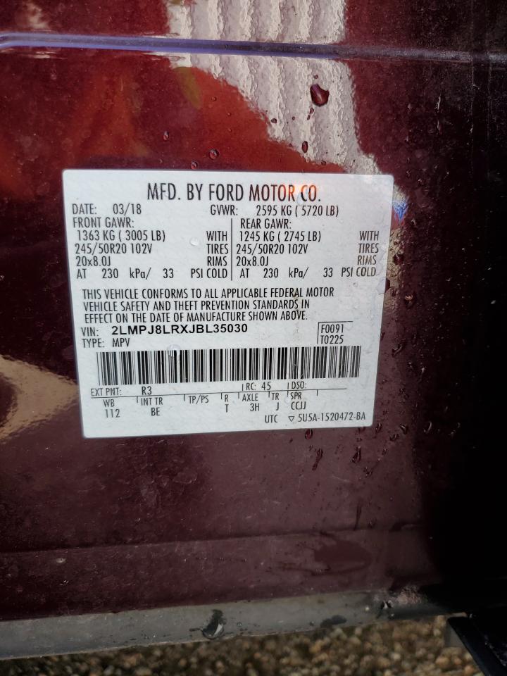 2018 Lincoln Mkx Reserve VIN: 2LMPJ8LRXJBL35030 Lot: 90112695