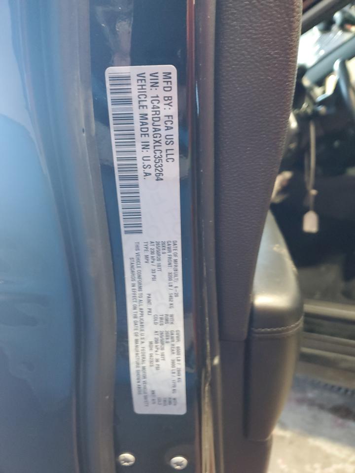 2020 Dodge Durango Sxt VIN: 1C4RDJAGXLC353264 Lot: 85385245