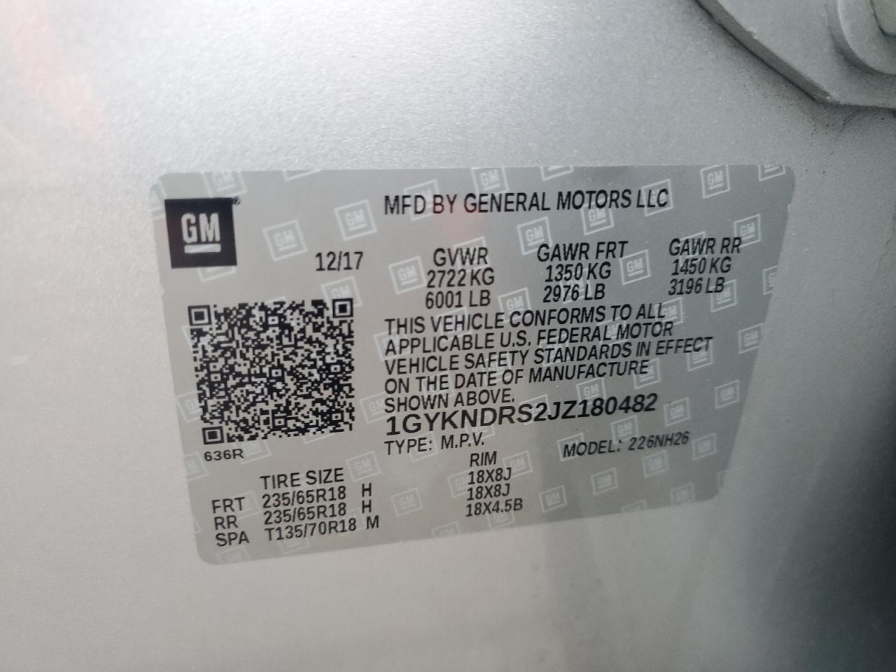 2018 Cadillac Xt5 Luxury VIN: 1GYKNDRS2JZ180482 Lot: 86473915