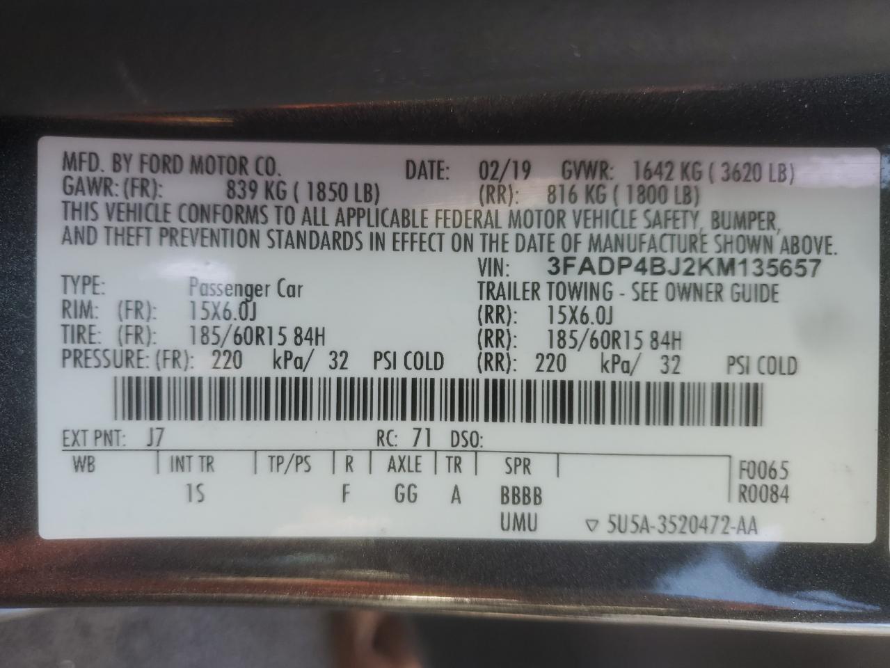 2019 Ford Fiesta Se VIN: 3FADP4BJ2KM135657 Lot: 86174375