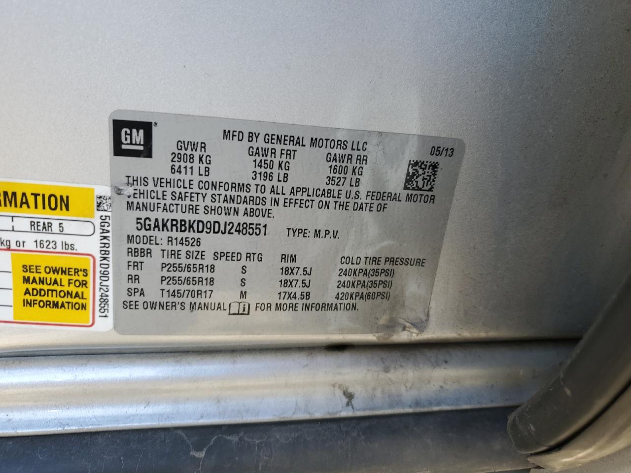 2013 Buick Enclave VIN: 5GAKRBKD9DJ248551 Lot: 82274965