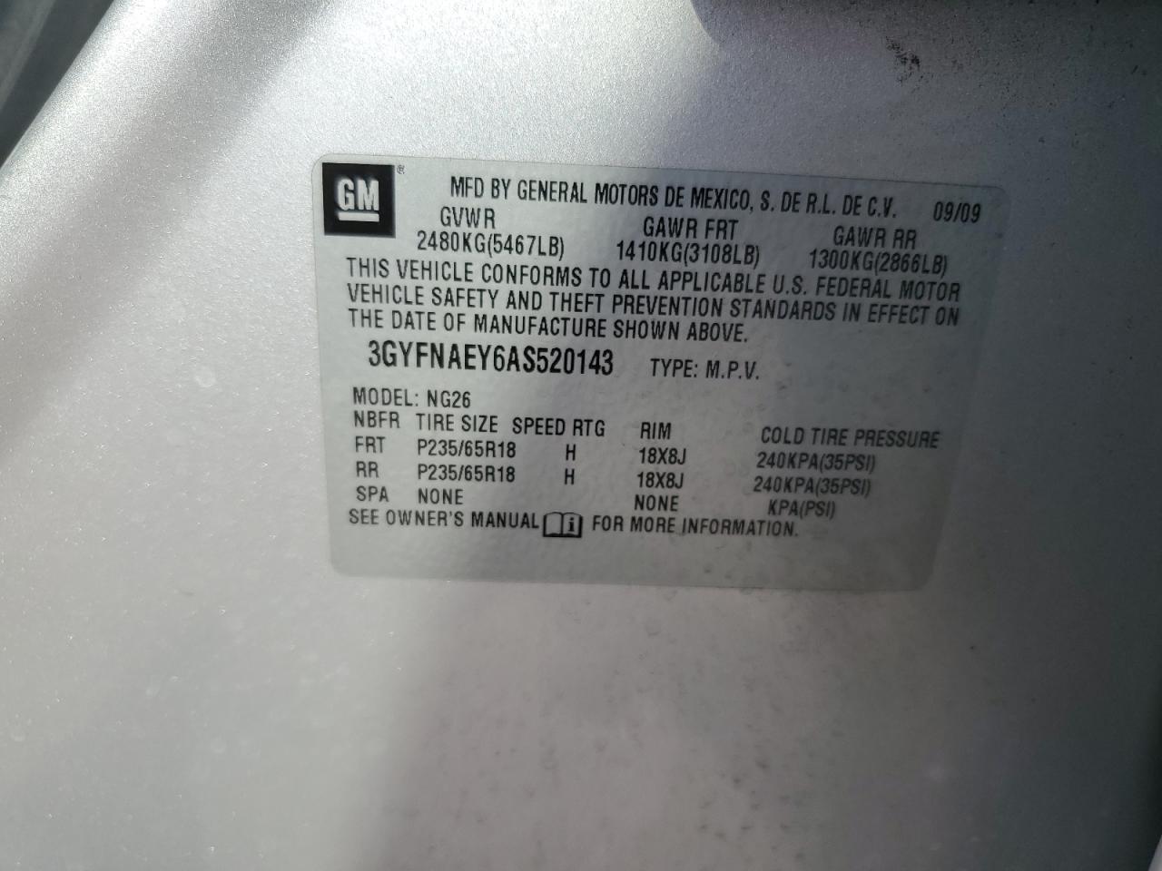 2010 Cadillac Srx Luxury Collection VIN: 3GYFNAEY6AS520143 Lot: 86858135