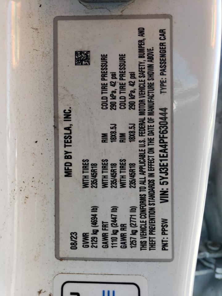 2023 Tesla Model 3 VIN: 5YJ3E1EA4PF630444 Lot: 82247215