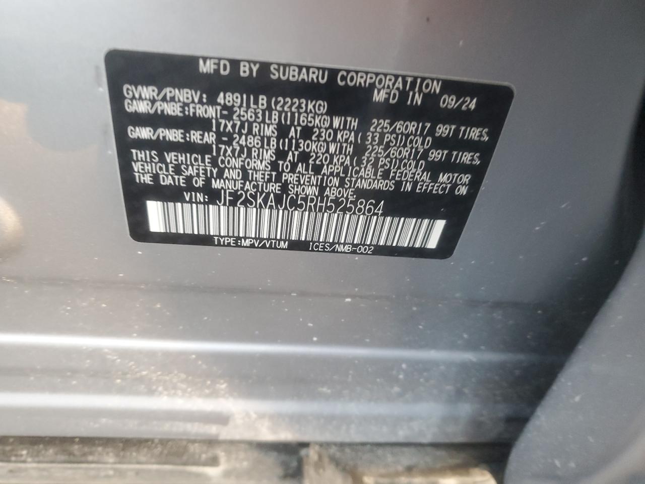 2024 Subaru Forester Wilderness VIN: JF2SKAJC5RH525864 Lot: 85595895