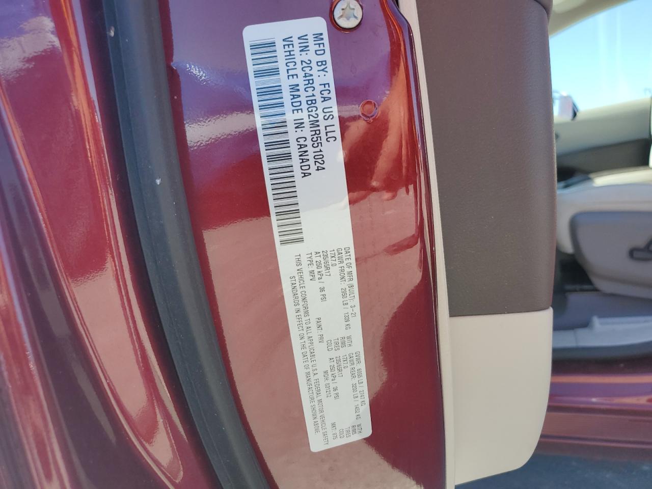 2021 Chrysler Pacifica Touring L VIN: 2C4RC1BG2MR551024 Lot: 85567215