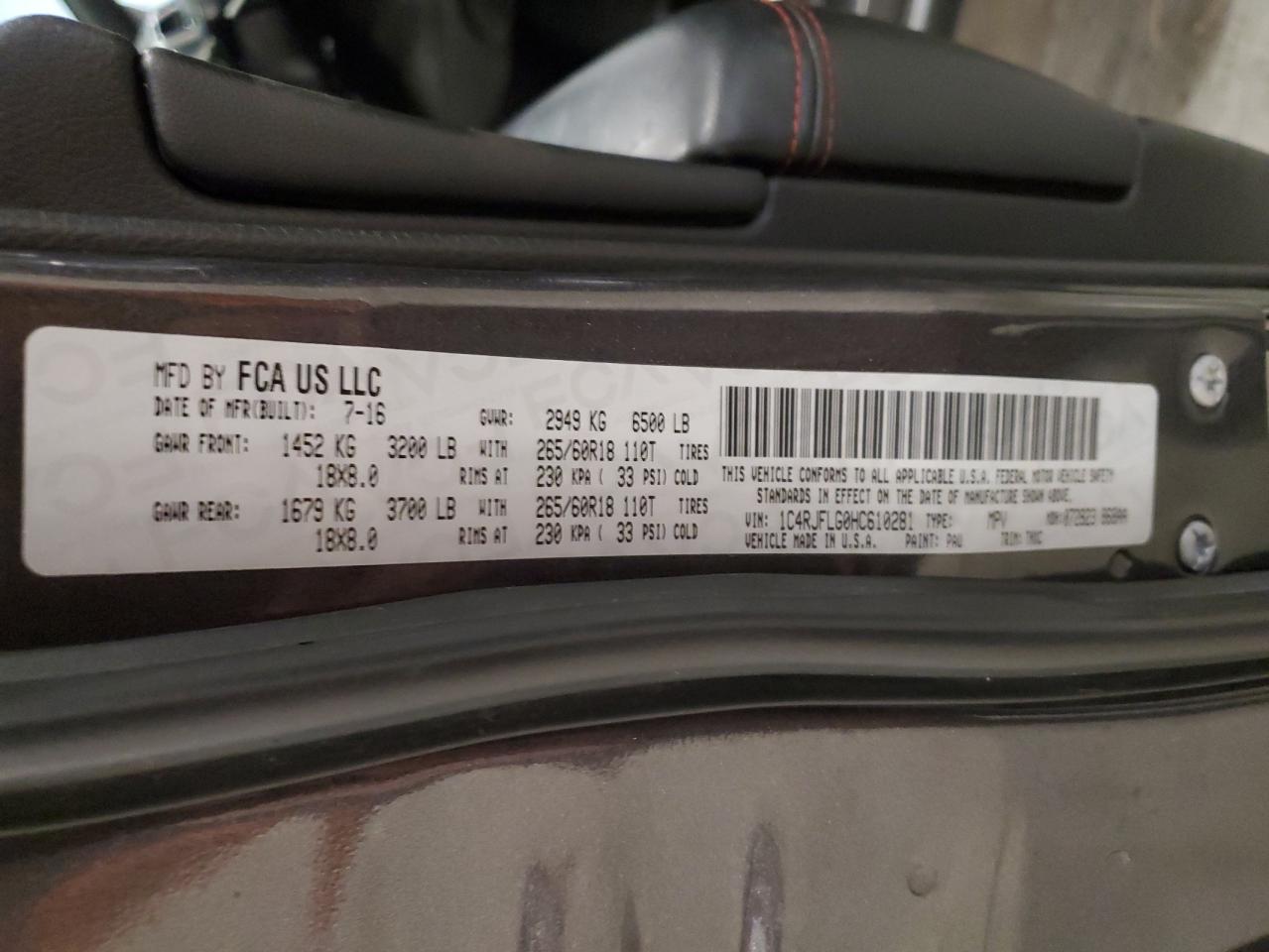 2017 Jeep Grand Cherokee Trailhawk VIN: 1C4RJFLG0HC610281 Lot: 82325495