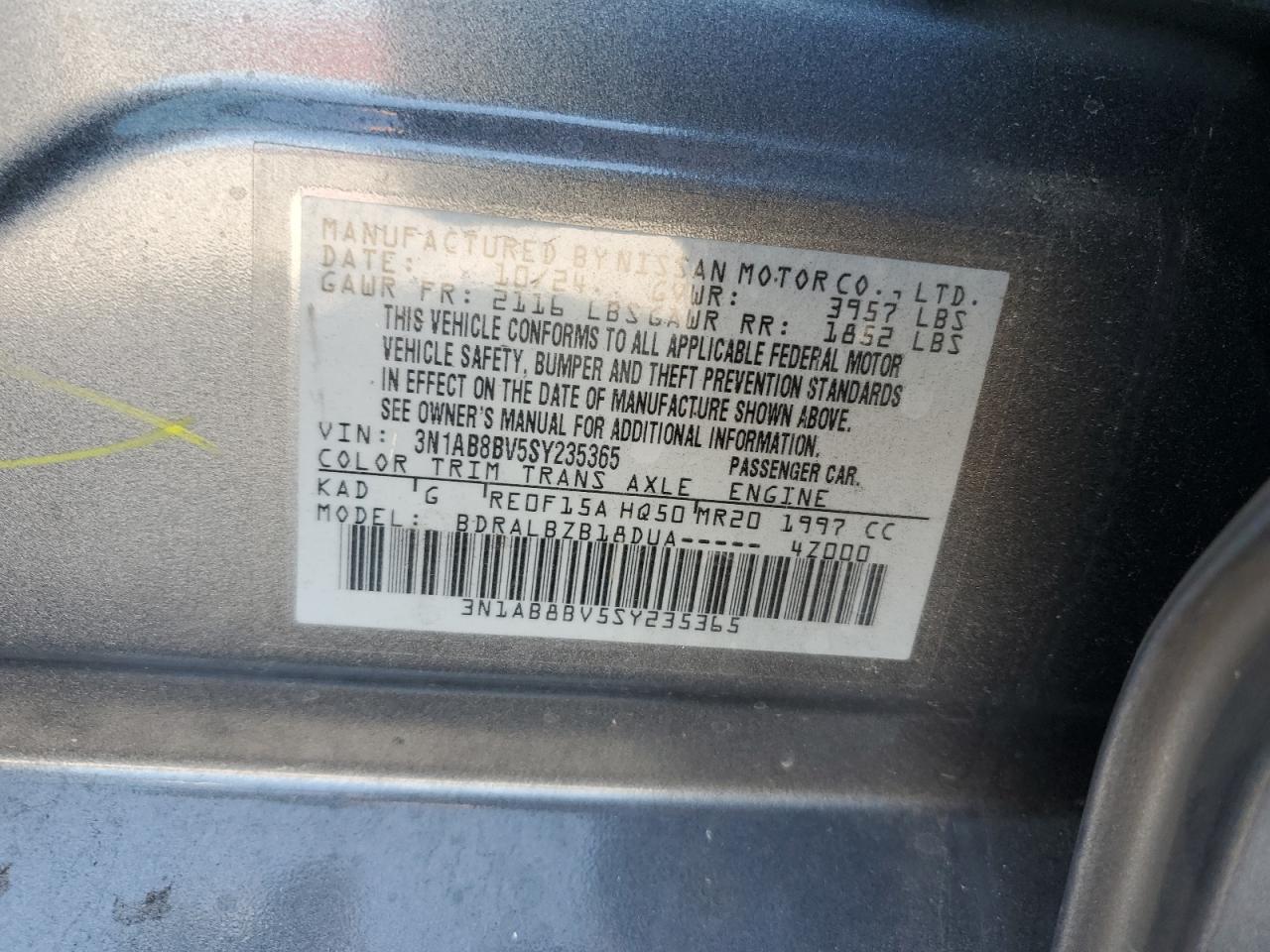 2025 Nissan Sentra S VIN: 3N1AB8BV5SY235365 Lot: 85841755