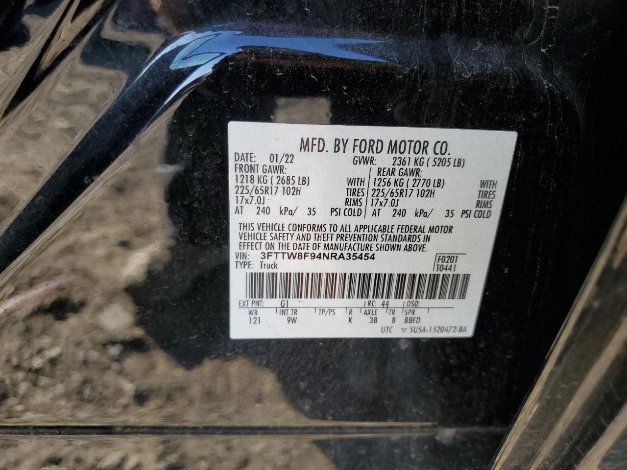 2022 Ford Maverick Xl VIN: 3FTTW8F94NRA35454 Lot: 82634635