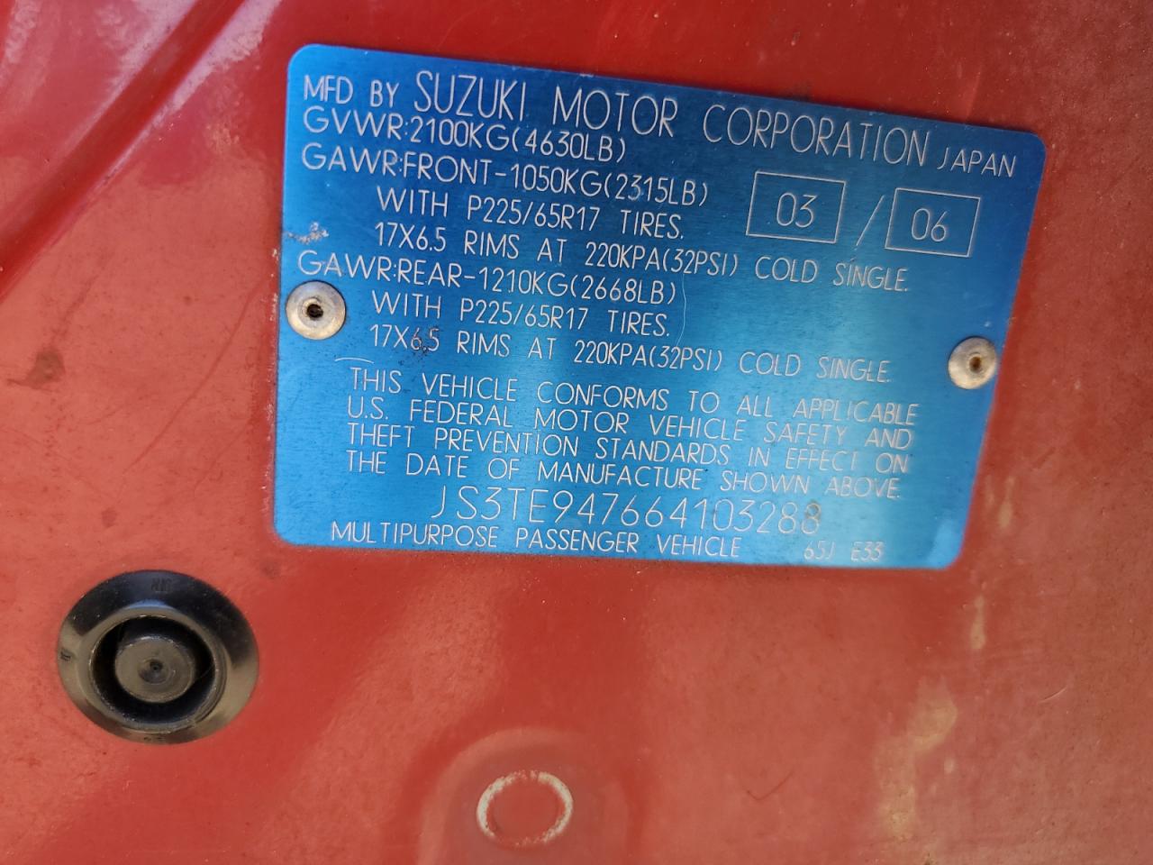 2006 Suzuki Grand Vitara Luxury VIN: JS3TE947664103288 Lot: 82455805