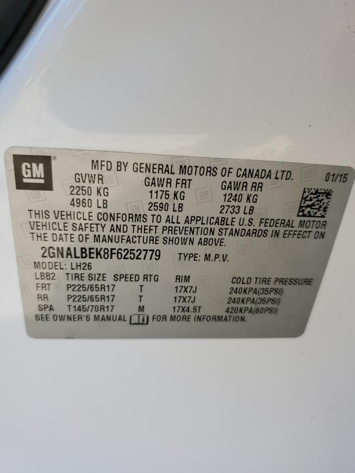 2015 Chevrolet Equinox Lt VIN: 2GNALBEK8F6252779 Lot: 81992225