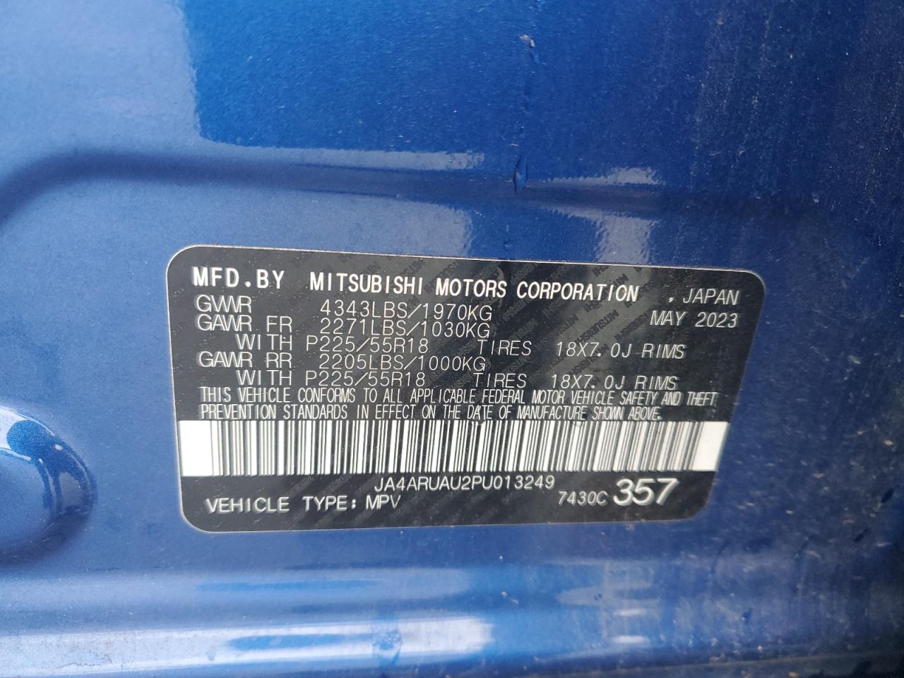 2023 Mitsubishi Outlander Sport S/Se VIN: JA4ARUAU2PU013249 Lot: 90077195