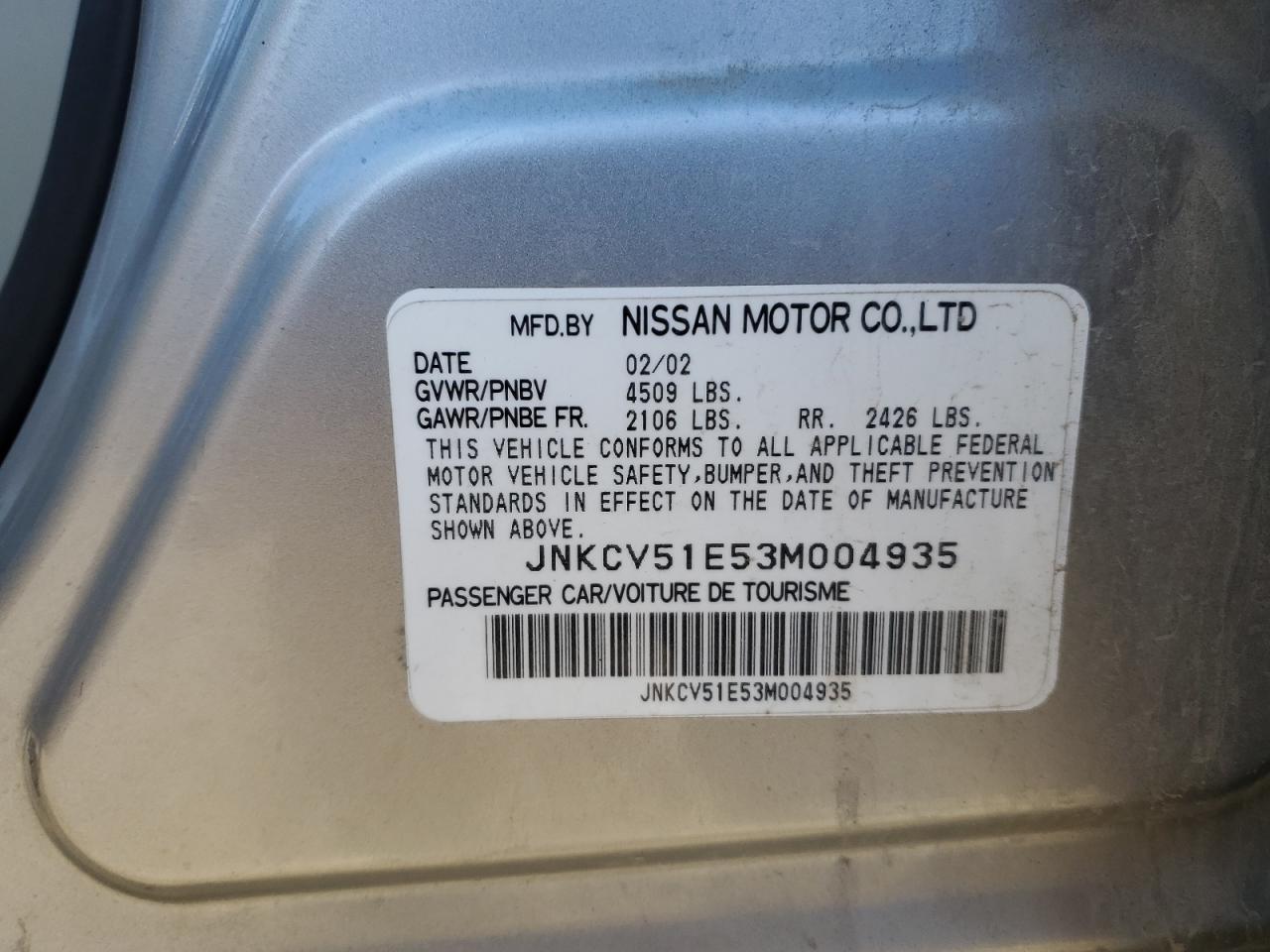 2003 Infiniti G35 VIN: JNKCV51E53M004935 Lot: 87393405