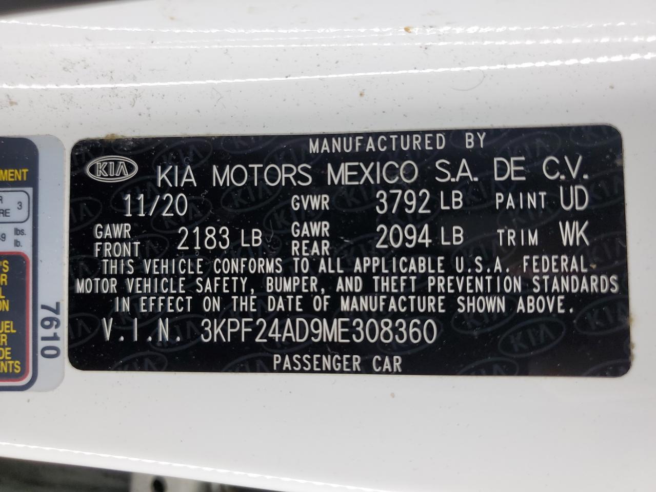 2021 Kia Forte Fe VIN: 3KPF24AD9ME308360 Lot: 86642245