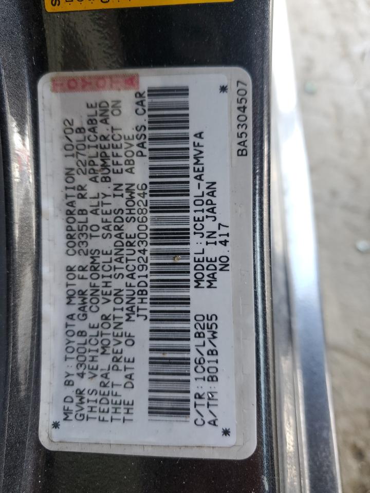 2003 Lexus Is 300 VIN: JTHBD192430068246 Lot: 82439895