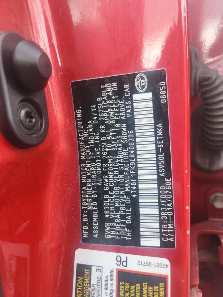 2014 Toyota Camry L VIN: 4T4BF1FK9ER406396 Lot: 89861405