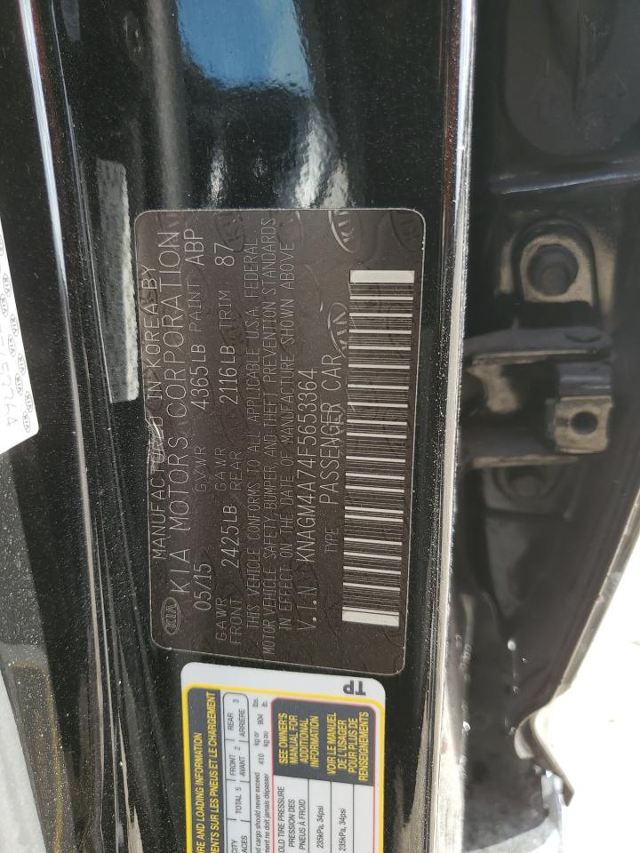 2015 Kia Optima Lx VIN: KNAGM4A74F5653364 Lot: 87039915