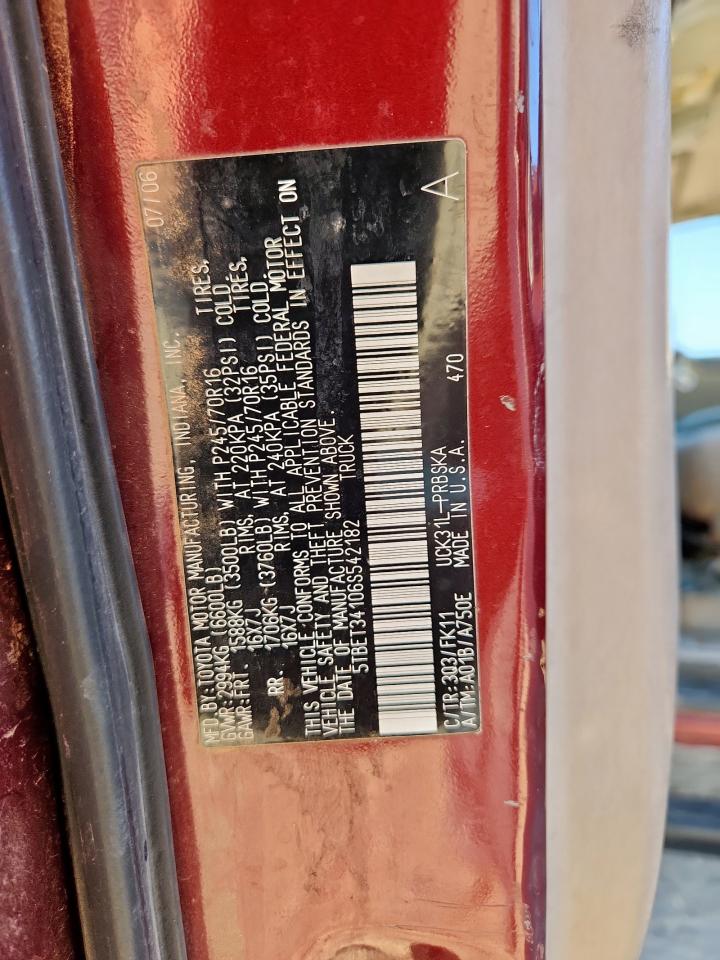 2006 Toyota Tundra Double Cab Sr5 VIN: 5TBET34106S542182 Lot: 84428985