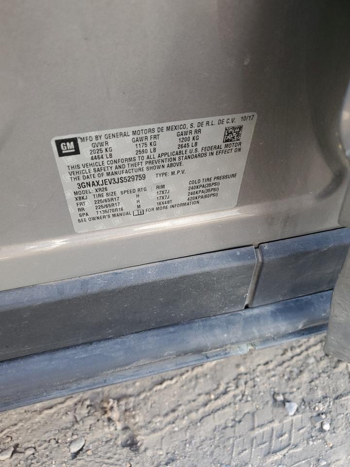 2018 Chevrolet Equinox Lt VIN: 3GNAXJEV3JS529759 Lot: 82232635