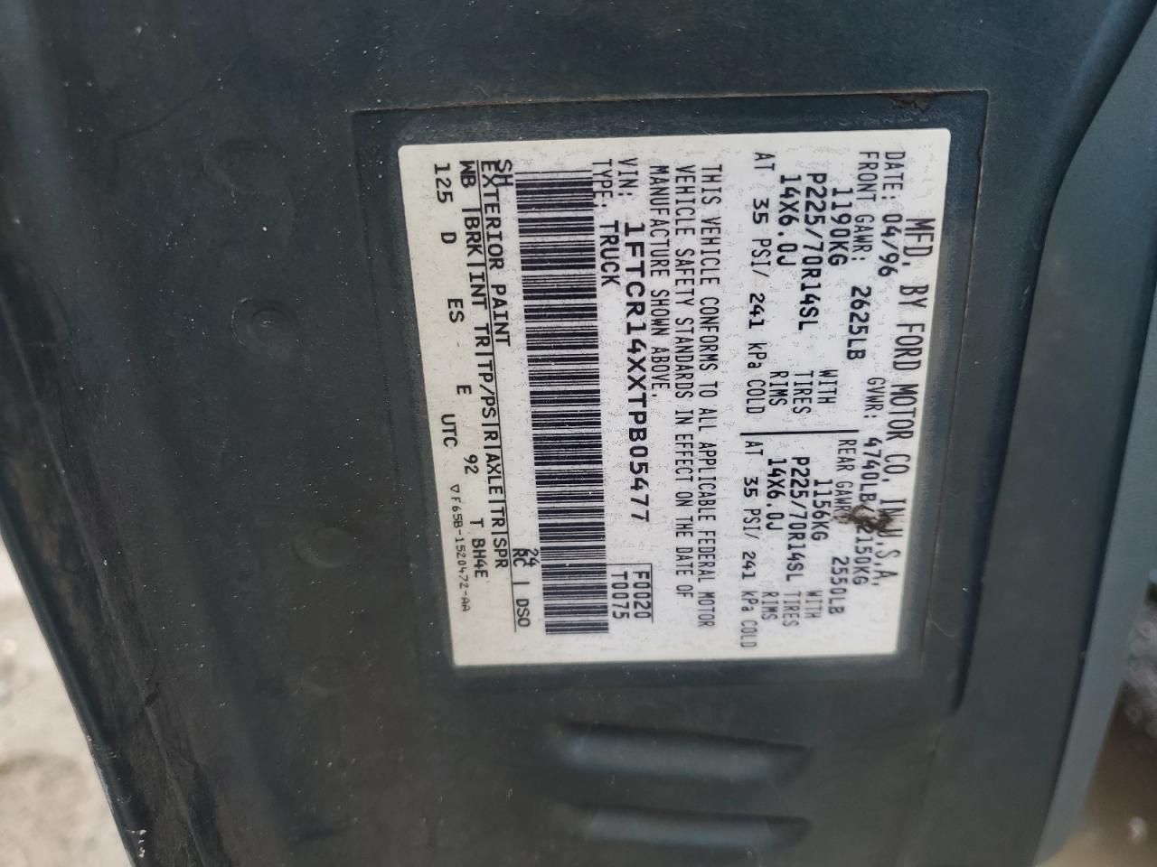 1996 Ford Ranger Super Cab VIN: 1FTCR14XXTPB05477 Lot: 85532305