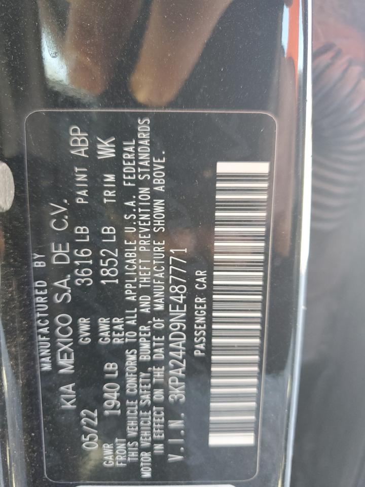 2022 Kia Rio Lx VIN: 3KPA24AD9NE487771 Lot: 89916345