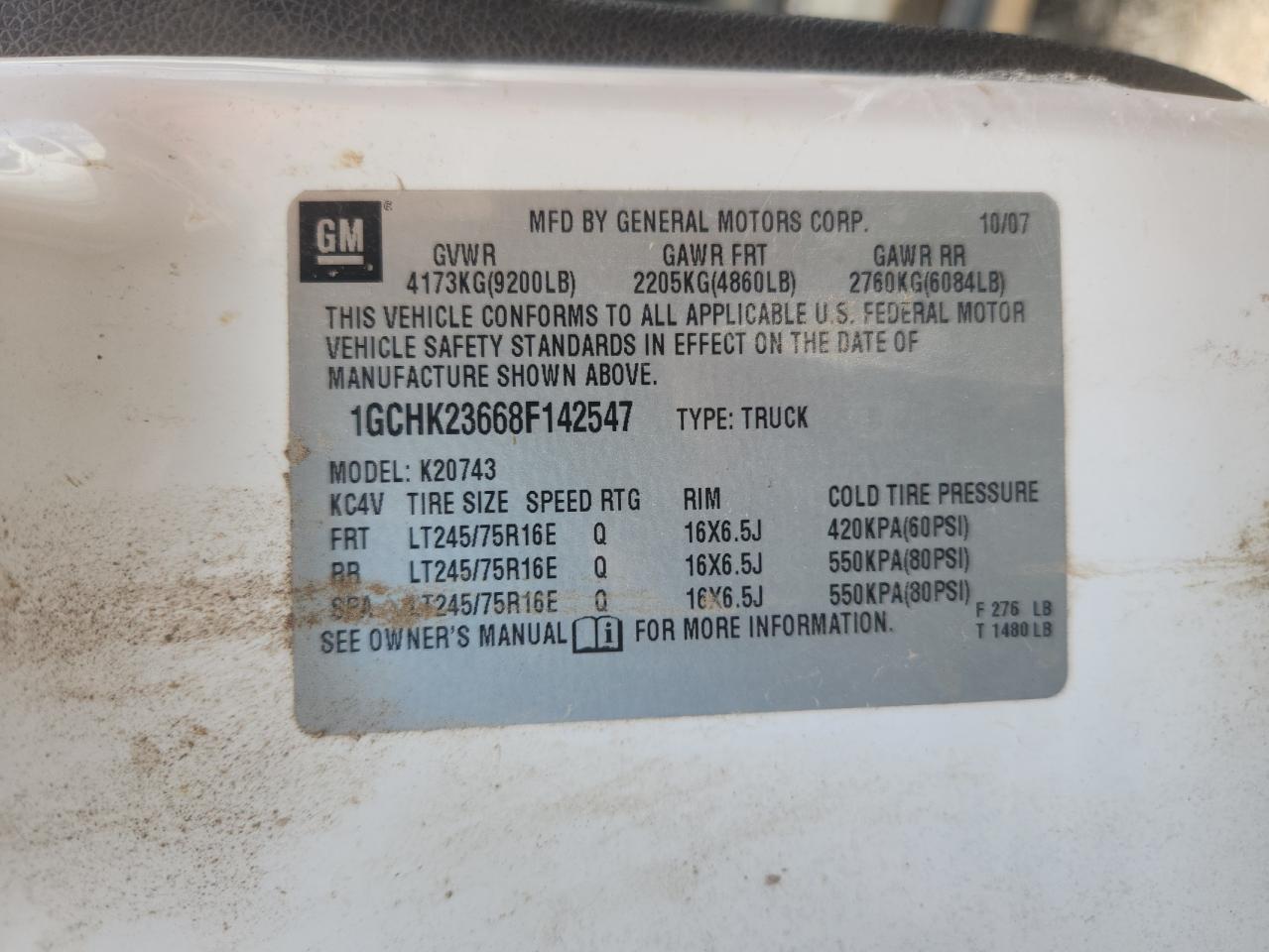 2008 Chevrolet Silverado K2500 Heavy Duty VIN: 1GCHK23668F142547 Lot: 84942425