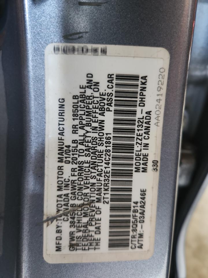 2004 Toyota Corolla Matrix Xr VIN: 2T1KR32E14C281861 Lot: 82744295