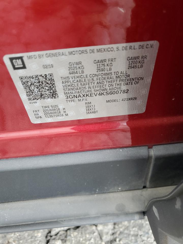 2019 Chevrolet Equinox Lt VIN: 3GNAXKEV4KS600782 Lot: 82007085