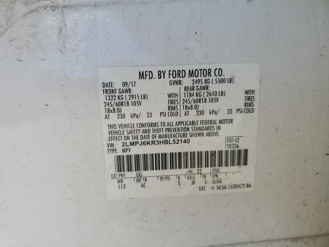 2017 Lincoln Mkx Select VIN: 2LMPJ6KR3HBL52140 Lot: 90670635