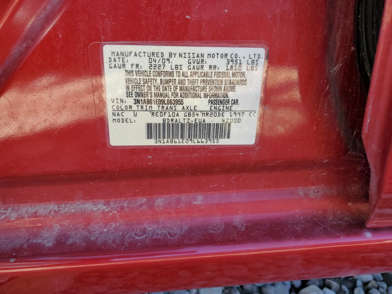 2009 Nissan Sentra 2.0 VIN: 3N1AB61E09L663955 Lot: 84600965